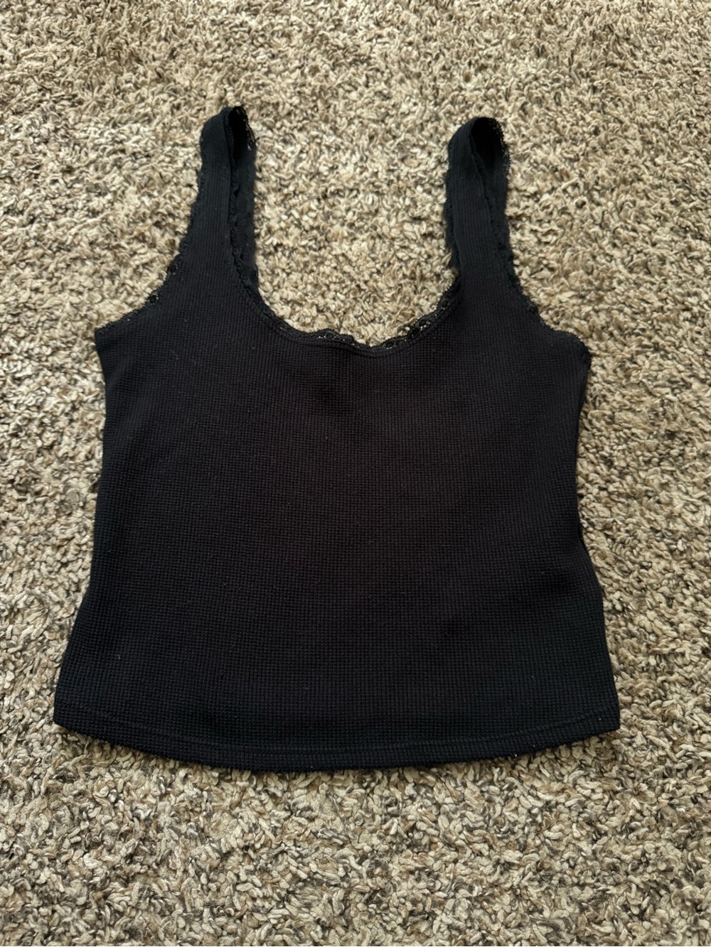 Hollister Black Ribbed Lace-Trim Tank Top